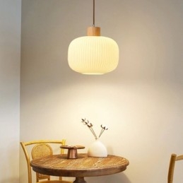 Lampada a sospensione giapponese in legno e vetro, E26/E27, cavo 100 cm