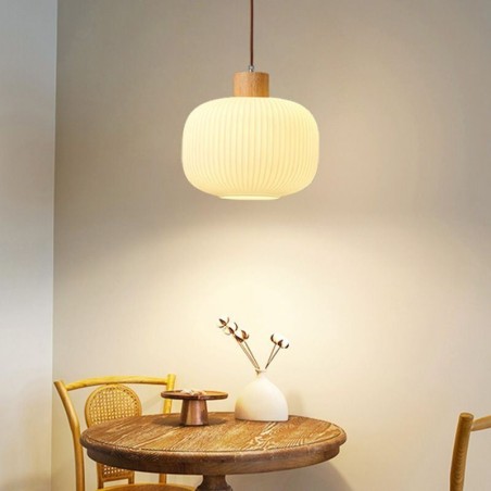 Lampada a sospensione giapponese in legno e vetro, E26/E27, cavo 100 cm