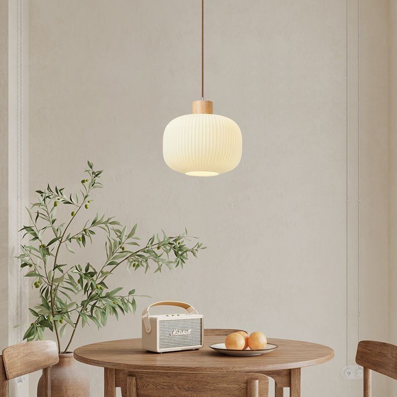 Lampada a sospensione giapponese in legno e vetro, E26/E27, cavo 100 cm