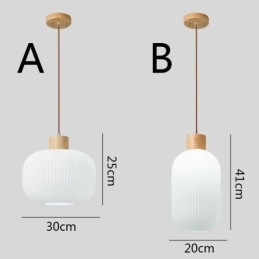 Lampada a sospensione giapponese in legno e vetro, E26/E27, cavo 100 cm