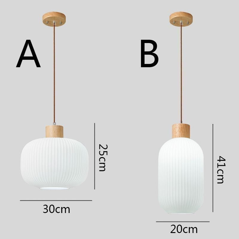 Lampada a sospensione giapponese in legno e vetro, E26/E27, cavo 100 cm