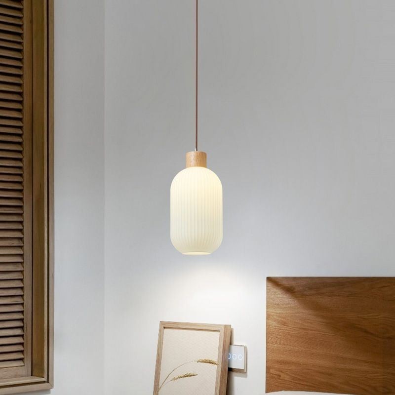 Lampada a sospensione giapponese in legno e vetro, E26/E27, cavo 100 cm