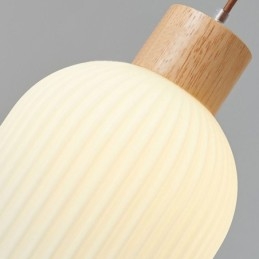 Lampada a sospensione giapponese in legno e vetro, E26/E27, cavo 100 cm