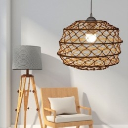 Lampada a sospensione rustica in rattan con paralume pieghevole