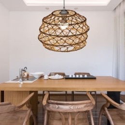 Lampada a sospensione rustica in rattan con paralume pieghevole