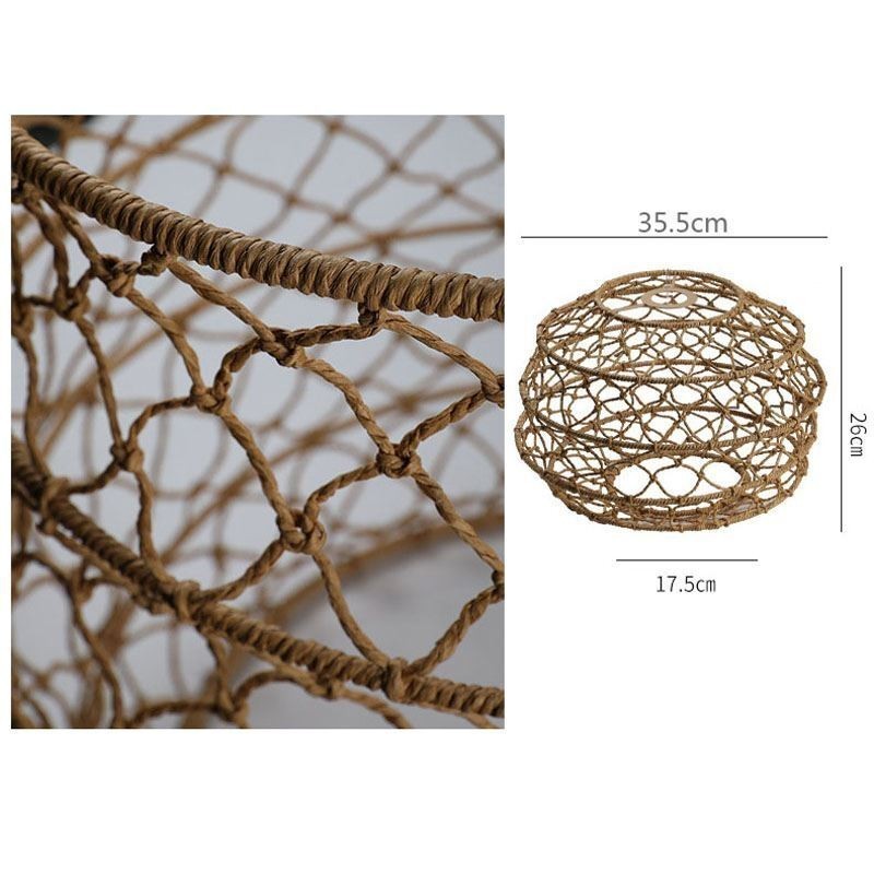 Lampada a sospensione rustica in rattan con paralume pieghevole