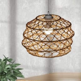 Lampada a sospensione rustica in rattan con paralume pieghevole