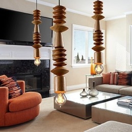 Lampadario mini classico tradizionale in legno e bambù
