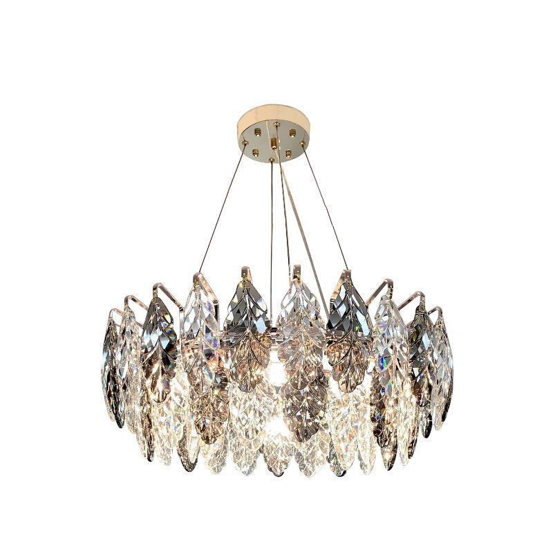 Lampadario a sospensione europeo in ferro e vetro con foglia, E12/E14, 6/8/9 luci