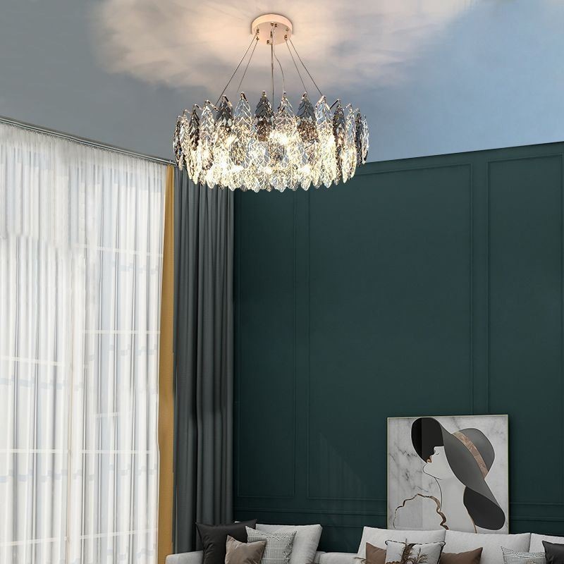 Lampadario a sospensione europeo in ferro e vetro con foglia, E12/E14, 6/8/9 luci