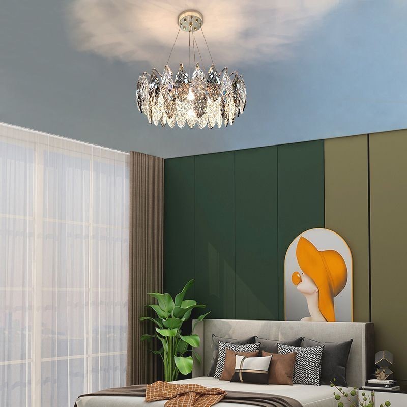 Lampadario a sospensione europeo in ferro e vetro con foglia, E12/E14, 6/8/9 luci