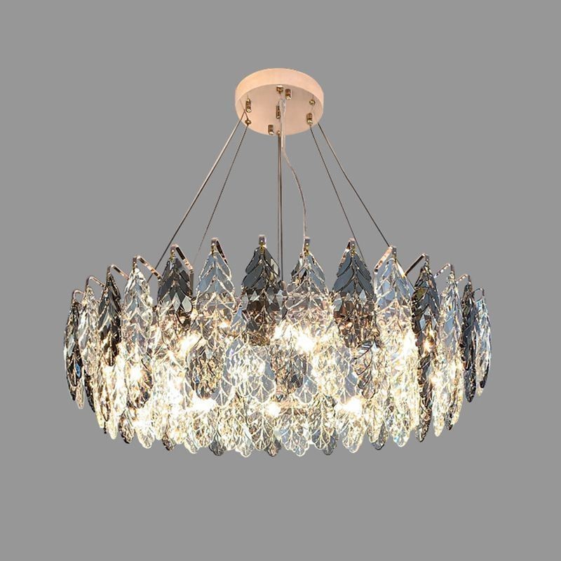 Lampadario a sospensione europeo in ferro e vetro con foglia, E12/E14, 6/8/9 luci