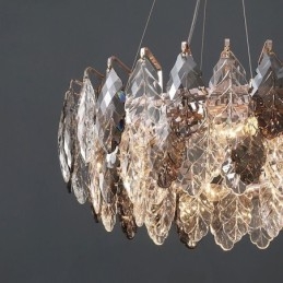 Lampadario a sospensione europeo in ferro e vetro con foglia, E12/E14, 6/8/9 luci