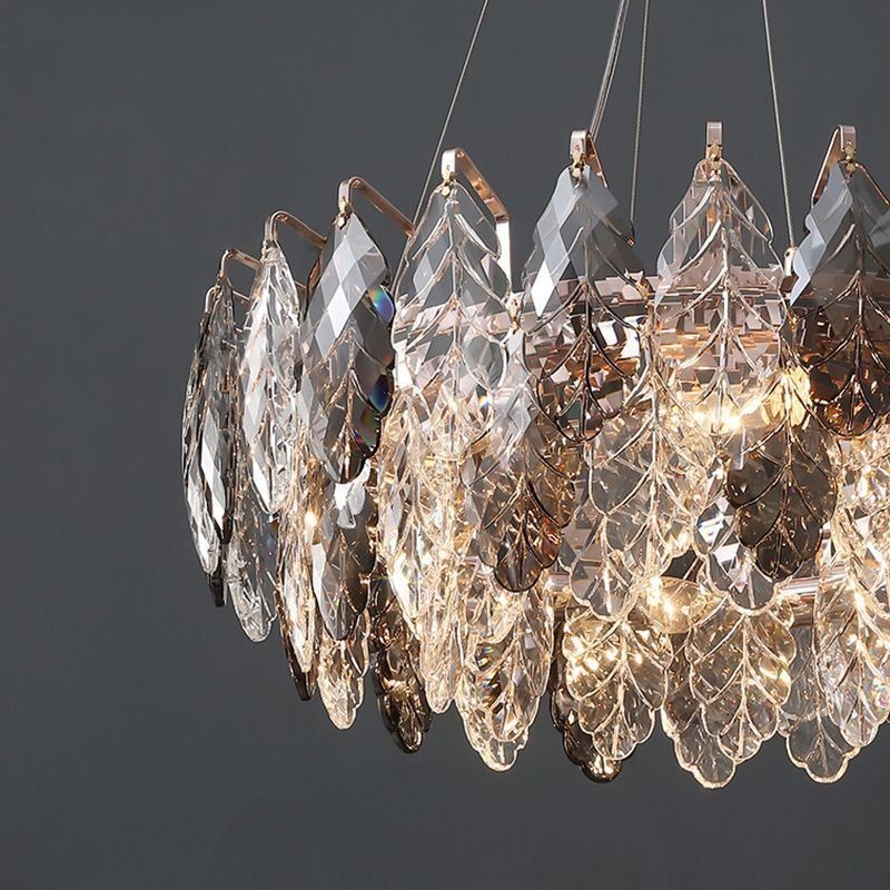 Lampadario a sospensione europeo in ferro e vetro con foglia, E12/E14, 6/8/9 luci