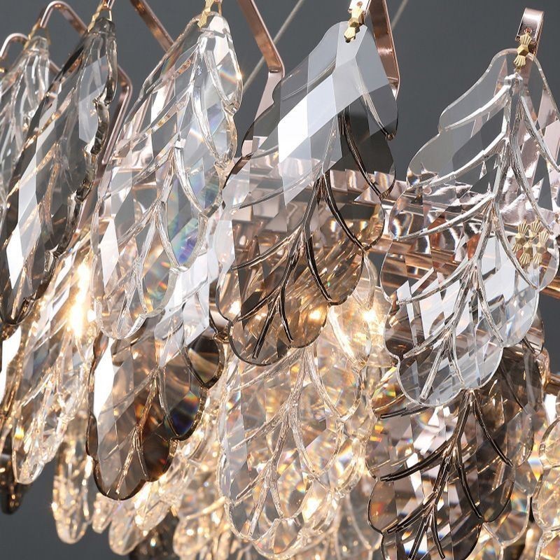 Lampadario a sospensione europeo in ferro e vetro con foglia, E12/E14, 6/8/9 luci
