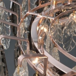 Lampadario a sospensione europeo in ferro e vetro con foglia, E12/E14, 6/8/9 luci