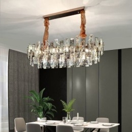 Lampadario a sospensione in vetro stile europeo, paralumi ovali, 6 luci E12/E14