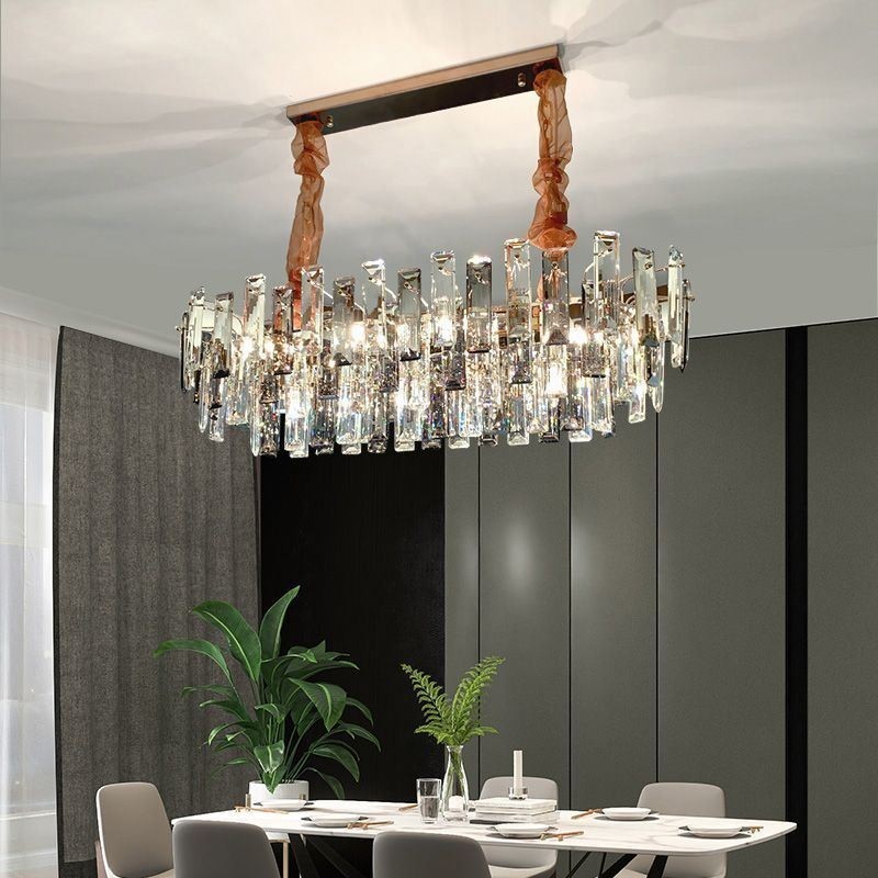 Lampadario a sospensione in vetro stile europeo, paralumi ovali, 6 luci E12/E14
