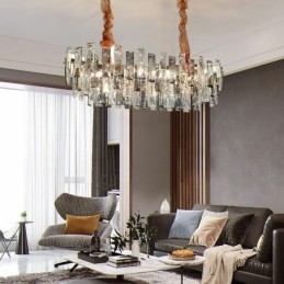 Lampadario a sospensione in vetro stile europeo, paralumi ovali, 6 luci E12/E14