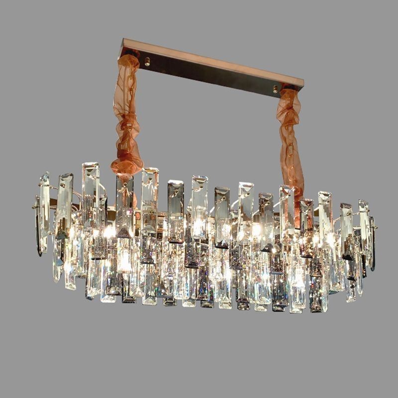 Lampadario a sospensione in vetro stile europeo, paralumi ovali, 6 luci E12/E14