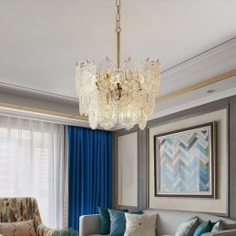 Lampadario moderno in vetro con decorazioni in bronzo e oro