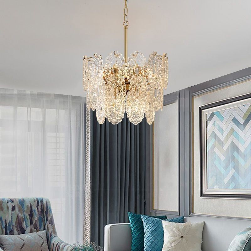Lampadario moderno in vetro con decorazioni in bronzo e oro