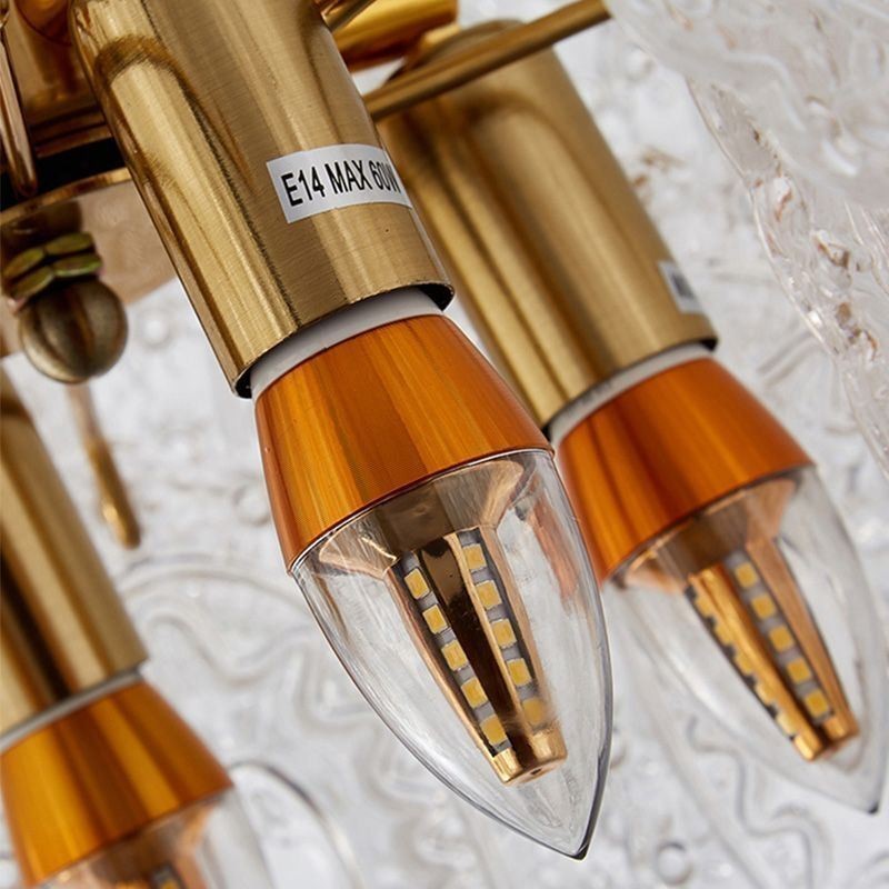 Lampadario moderno in vetro con decorazioni in bronzo e oro