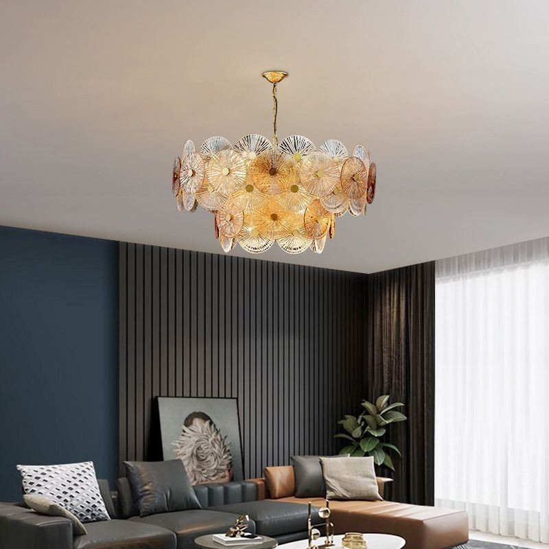 Lampadario moderno a disco con scintilla in vetro, lampada a sospensione fuochi d'artificio