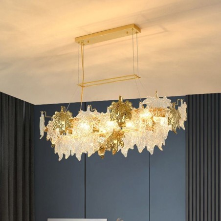 Lampada a sospensione a foglia d'acero in vetro, 8 luci, E12/E14, cavo 120 cm