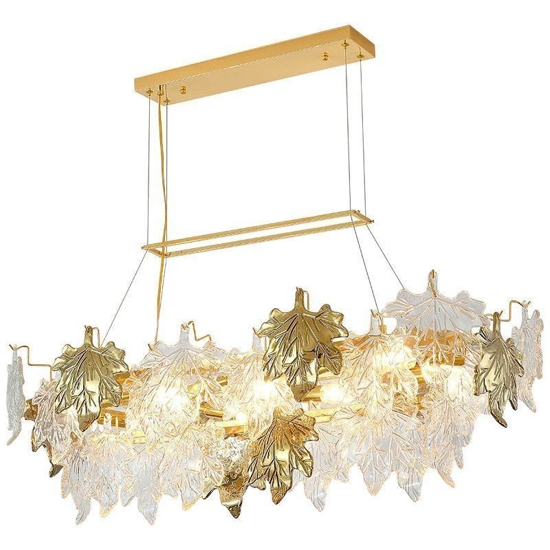 Lampada a sospensione a foglia d'acero in vetro, 8 luci, E12/E14, cavo 120 cm