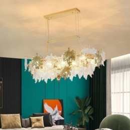 Lampada a sospensione a foglia d'acero in vetro, 8 luci, E12/E14, cavo 120 cm