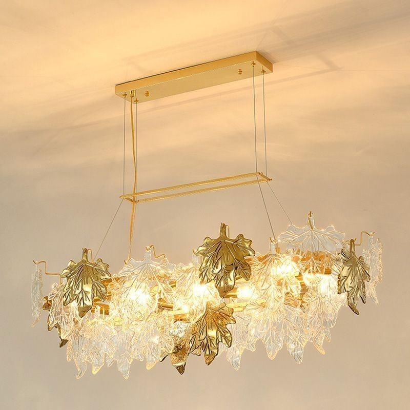 Lampada a sospensione a foglia d'acero in vetro, 8 luci, E12/E14, cavo 120 cm