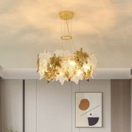 Lampadario a sospensione a foglia d'acero in vetro stile europeo
