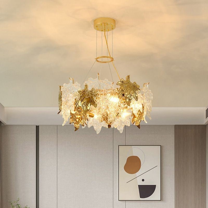 Lampadario a sospensione a foglia d'acero in vetro stile europeo