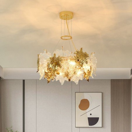 Lampadario a sospensione a foglia d'acero in vetro stile europeo