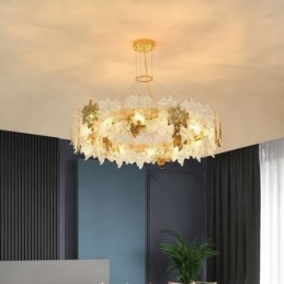 Lampadario a sospensione a foglia d'acero in vetro stile europeo