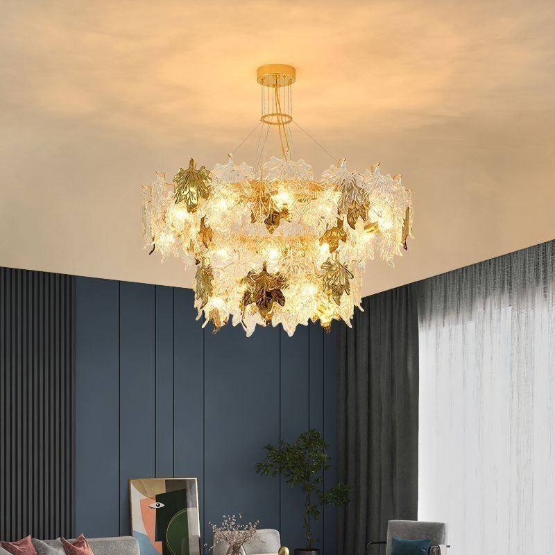 Lampadario a sospensione a foglia d'acero in vetro stile europeo