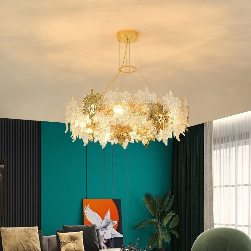 Lampadario a sospensione a foglia d'acero in vetro stile europeo