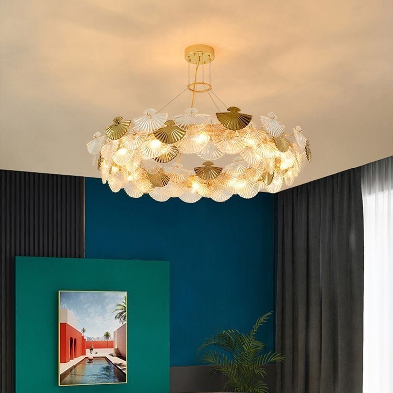 Lampadario a sospensione a ventaglio in vetro europeo