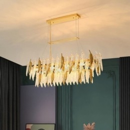 Lampadario a sospensione in vetro artistico ovale a piuma, 8 luci E12/E14