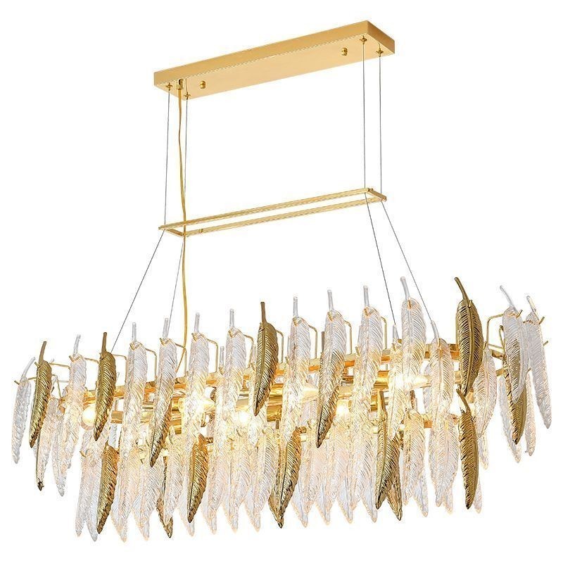 Lampadario a sospensione in vetro artistico ovale a piuma, 8 luci E12/E14