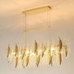 Lampadario a sospensione in vetro artistico ovale a piuma, 8 luci E12/E14