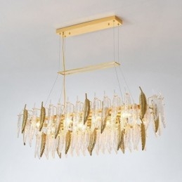 Lampadario a sospensione in vetro artistico ovale a piuma, 8 luci E12/E14