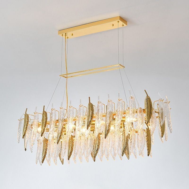 Lampadario a sospensione in vetro artistico ovale a piuma, 8 luci E12/E14