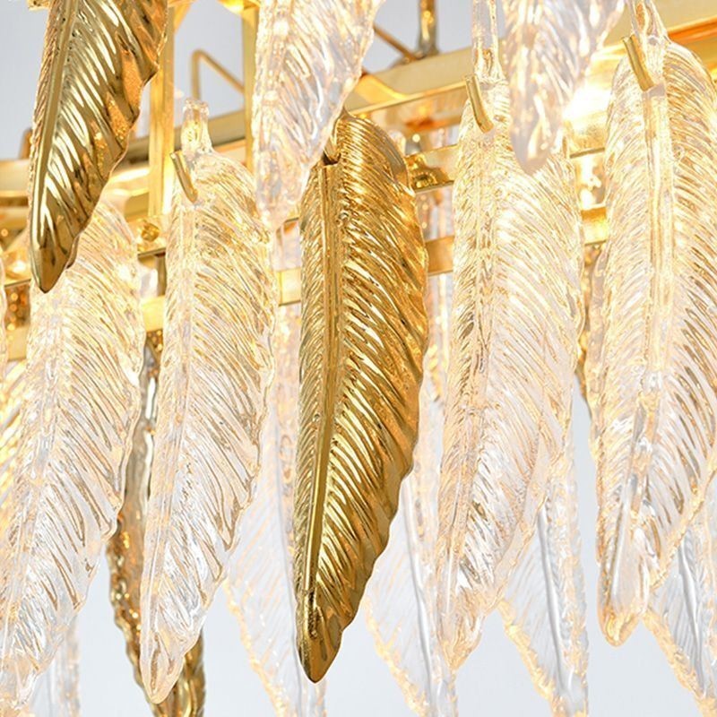Lampadario a sospensione in vetro artistico ovale a piuma, 8 luci E12/E14