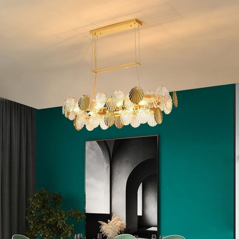 Lampadario a sospensione in vetro a forma di conchiglia, stile europeo, 8 luci E12/E14