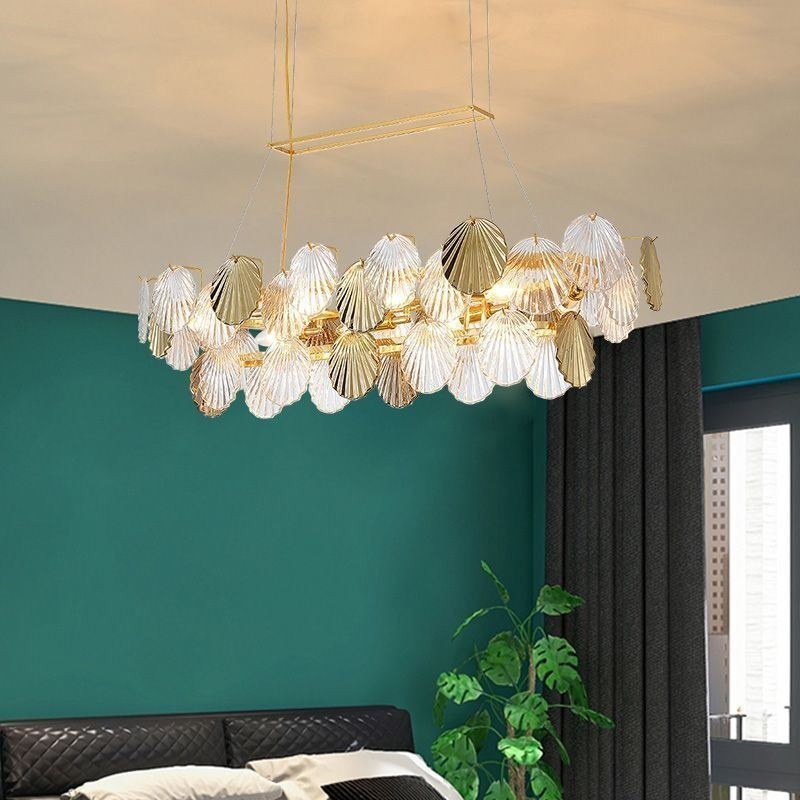 Lampadario a sospensione in vetro a forma di conchiglia, stile europeo, 8 luci E12/E14