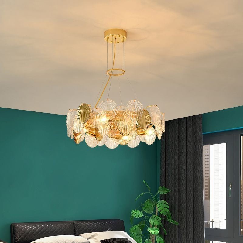 Lampadario a sospensione in vetro a conchiglia per sala da pranzo