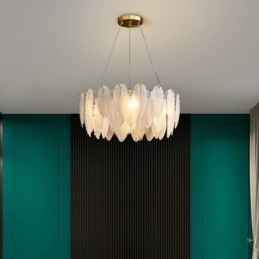 Lampadario a sospensione in vetro artistico a piuma, rotondo