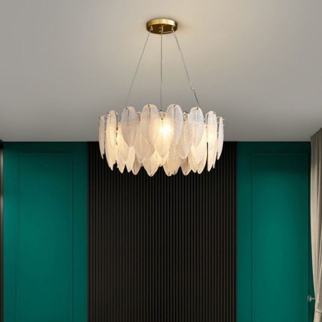 Lampadario a sospensione in vetro artistico a piuma, rotondo
